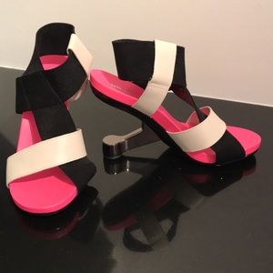 Black, white and pink sandals